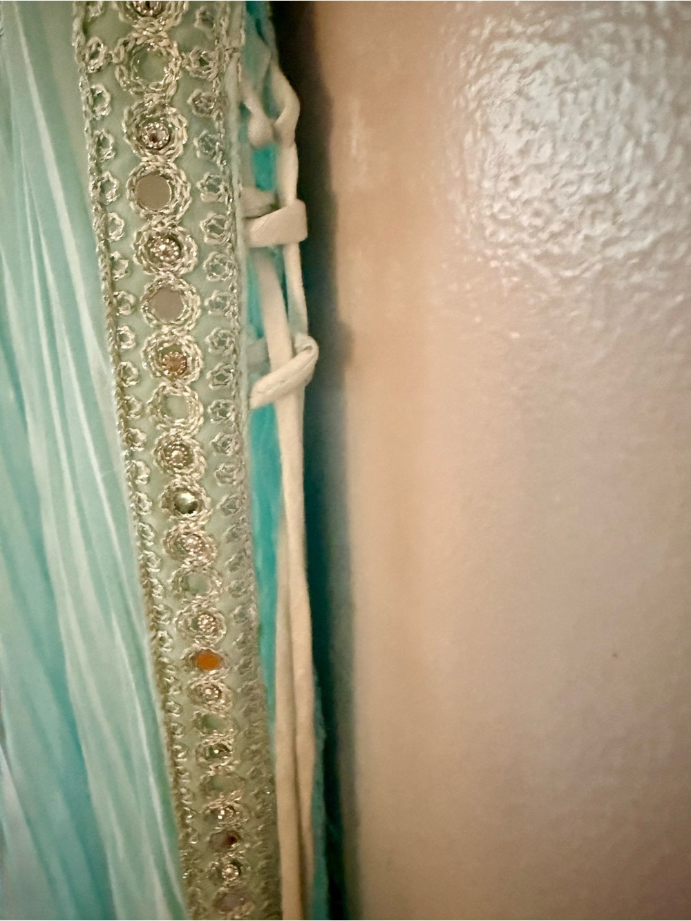 Chadha Fancy Mint Green Mirror Work Anarkali Dress Gown Festive - Picture 3 of 8